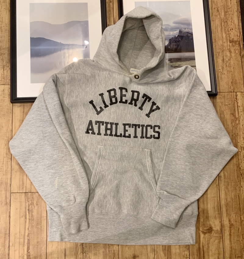 70s リバースウィーブ パーカー 青単タグ LIBERTY ATHLETICS ラバープリント