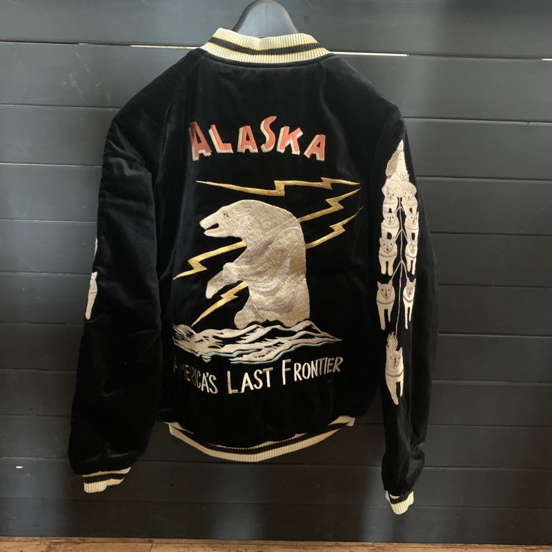 テーラー東洋のスカジャン TT15175-119 POLAR BEAR×ALASKA MAP 黒別珍