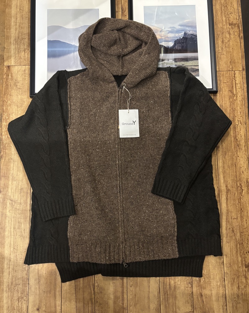 Yohji Yamamoto( ヨウジヤマモト) GroundY fine merino wool cable switch unbalance hoodie ニットフーディ GL-K04-860