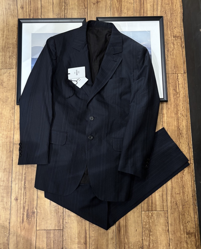 Berluti(ベルルッティ) シアサッカー ストライプ コットン×シルク 2B​ セットアップ スーツ 本切羽